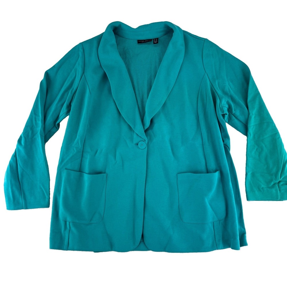 Susan Graver Weekend Marina Knit Blazer Size 2X Raw Turquoise
